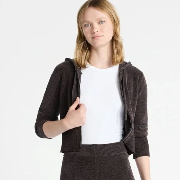 Chenille Y2K Vibe Cropped Sweater Hoodie XXL Breen Chocolate 2XL Coffee Brn NWT - Picture 4 of 11